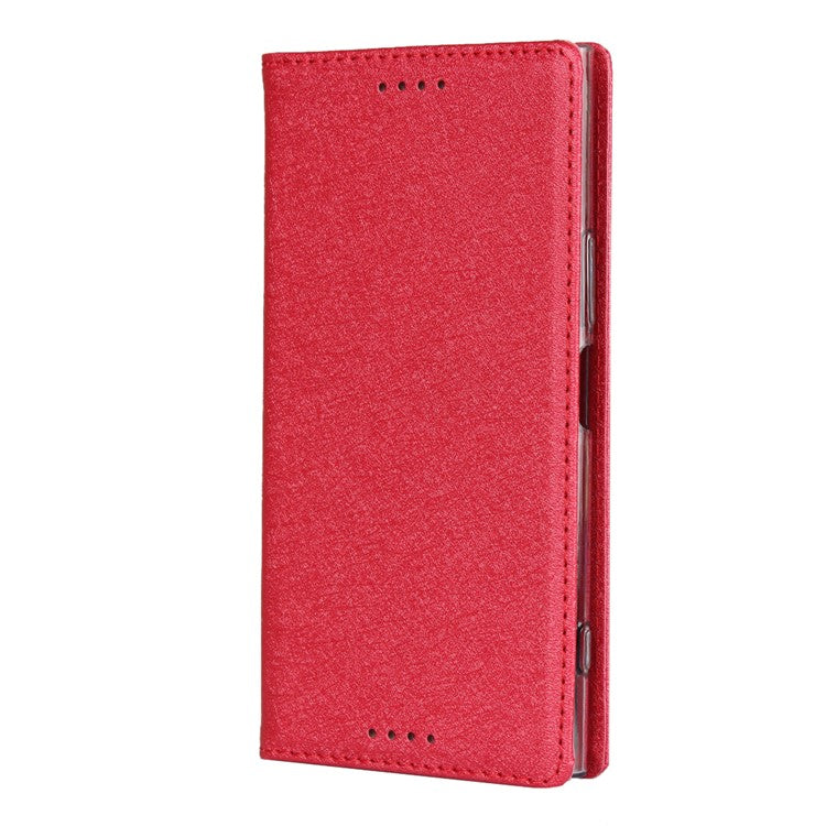 Silk Skin Wallet Stand Leather Phone Case for Sony Xperia XZ Premium - Red