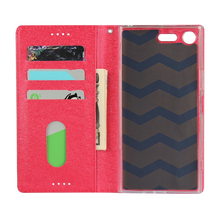 Silk Skin Wallet Stand Leather Phone Case for Sony Xperia XZ Premium - Red
