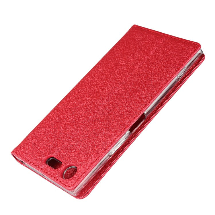 Silk Skin Wallet Stand Leather Phone Case for Sony Xperia XZ Premium - Red