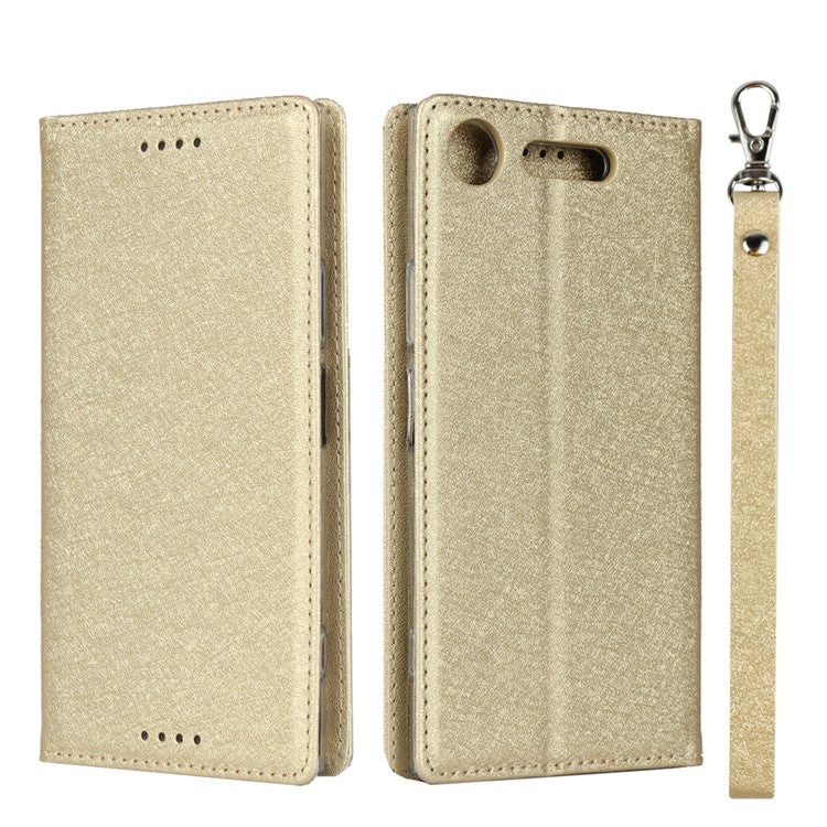 Silk Skin Wallet Stand Leather Protective Phone Case for Sony Xperia XZ1 - Gold