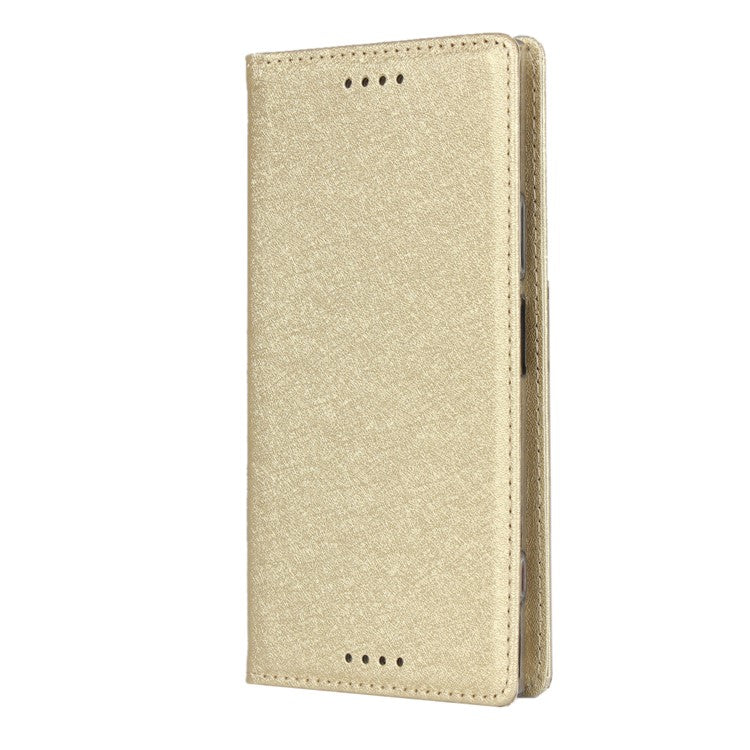 Silk Skin Wallet Stand Leather Protective Phone Case for Sony Xperia XZ1 - Gold