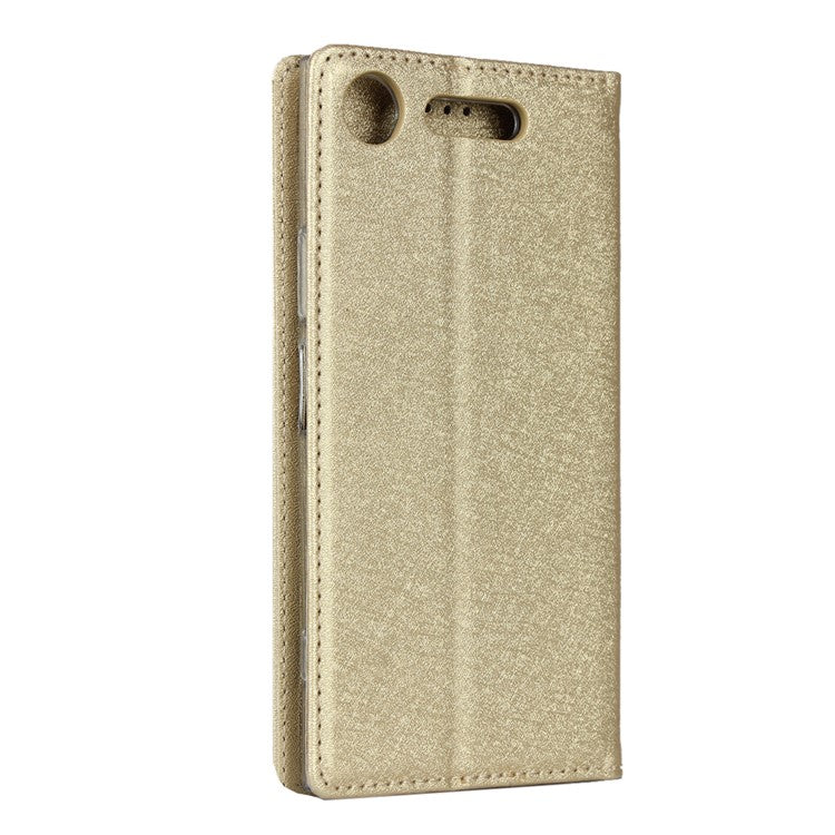Silk Skin Wallet Stand Leather Protective Phone Case for Sony Xperia XZ1 - Gold