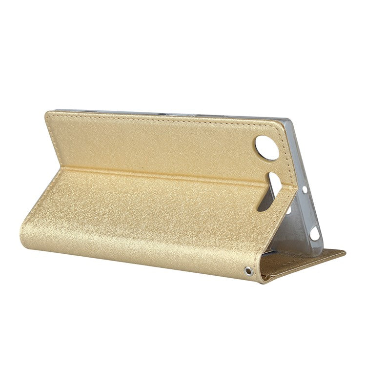 Silk Skin Wallet Stand Leather Protective Phone Case for Sony Xperia XZ1 - Gold