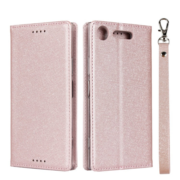 Silk Skin Wallet Stand Leather Protective Phone Case for Sony Xperia XZ1 - Rose Gold