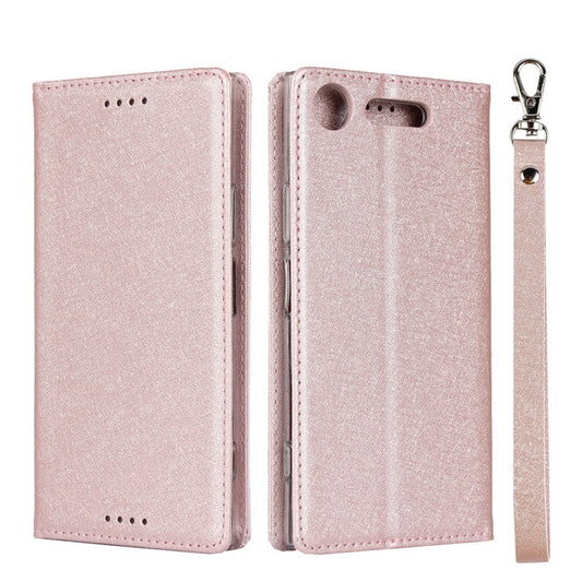 Silk Skin Wallet Stand Leather Protective Phone Case for Sony Xperia XZ1 - Rose Gold