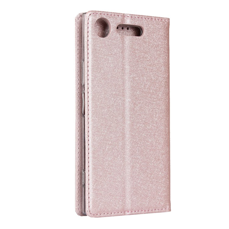 Silk Skin Wallet Stand Leather Protective Phone Case for Sony Xperia XZ1 - Rose Gold