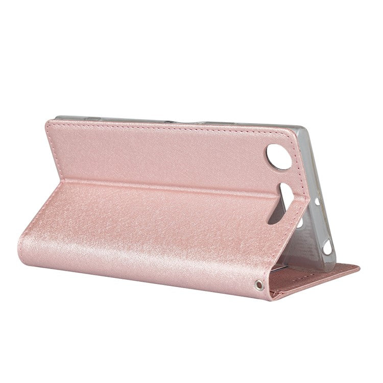 Silk Skin Wallet Stand Leather Protective Phone Case for Sony Xperia XZ1 - Rose Gold