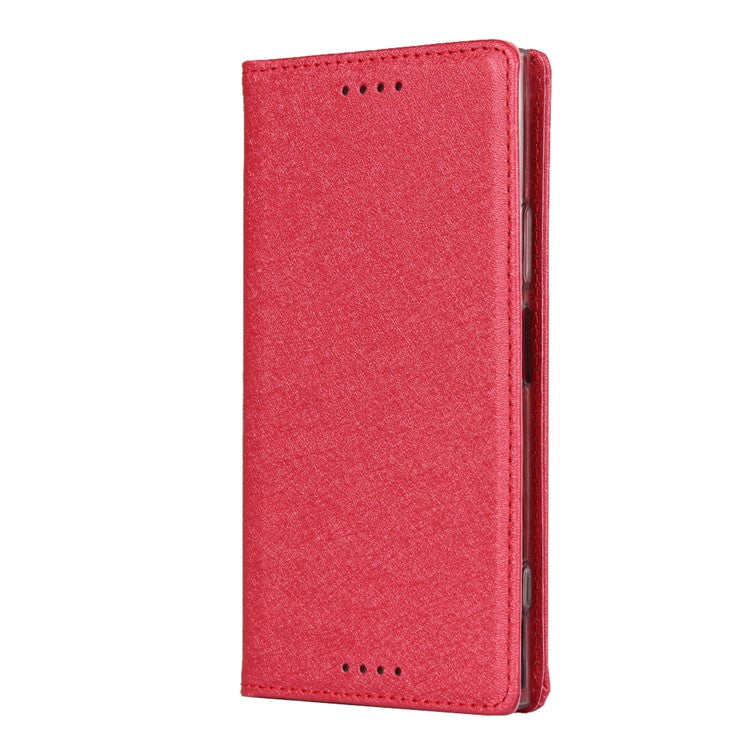 Silk Skin Wallet Stand Leather Protective Phone Case for Sony Xperia XZ1 - Red