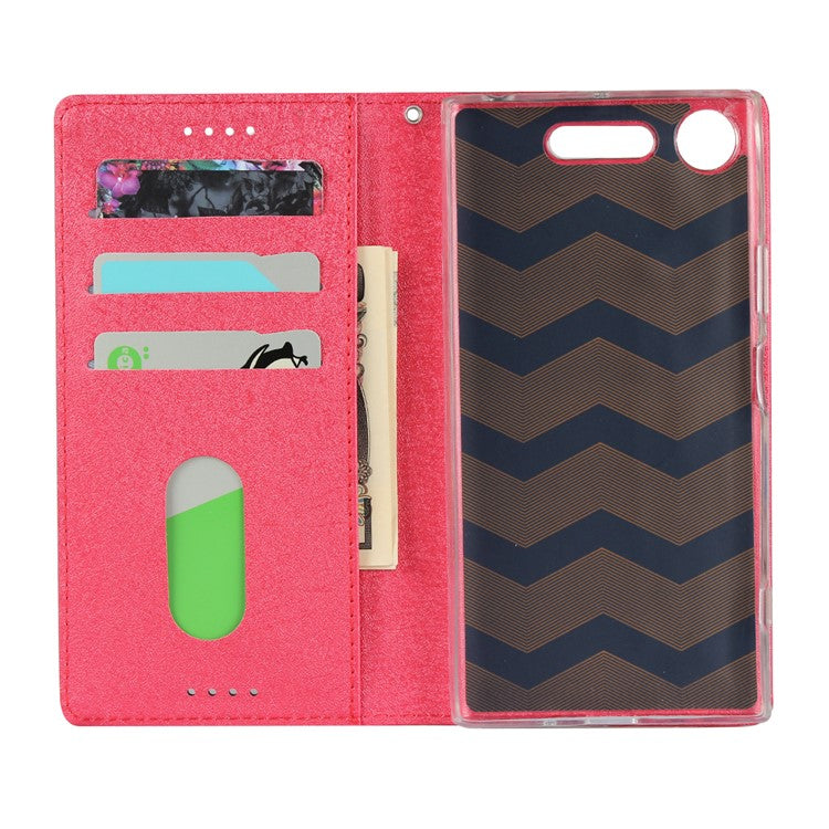 Silk Skin Wallet Stand Leather Protective Phone Case for Sony Xperia XZ1 - Red