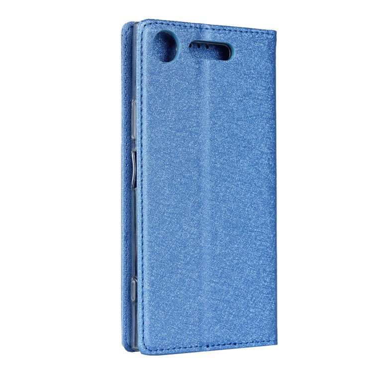 Silk Skin Wallet Stand Leather Protective Phone Case for Sony Xperia XZ1 - Blue