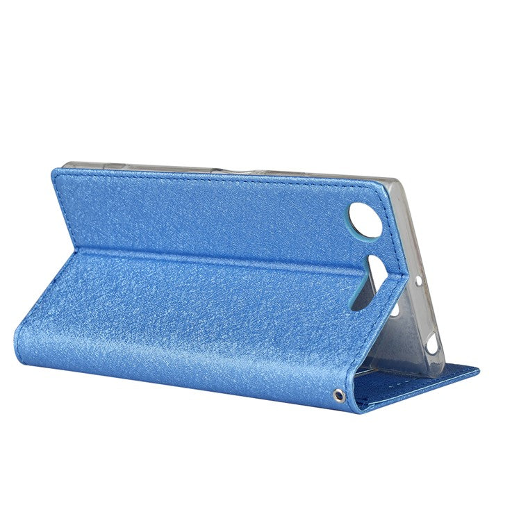 Silk Skin Wallet Stand Leather Protective Phone Case for Sony Xperia XZ1 - Blue