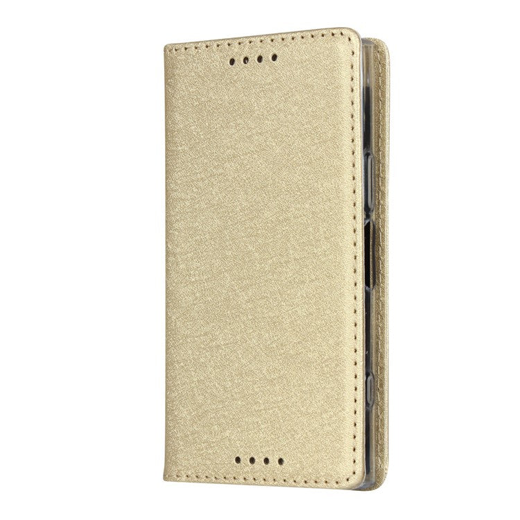 Silk Texture Wallet Stand Mobile Phone Leather Case Cover for Sony Xperia XZ1 Compact - Gold
