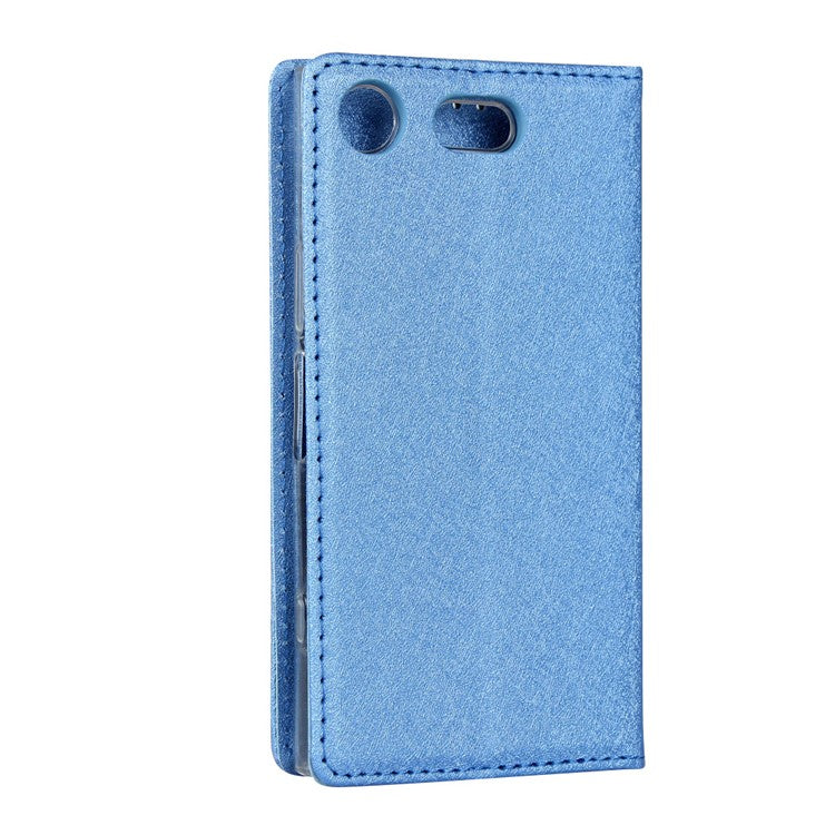 Silk Texture Wallet Stand Mobile Phone Leather Case Cover for Sony Xperia XZ1 Compact - Blue