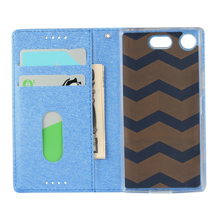 Silk Texture Wallet Stand Mobile Phone Leather Case Cover for Sony Xperia XZ1 Compact - Blue