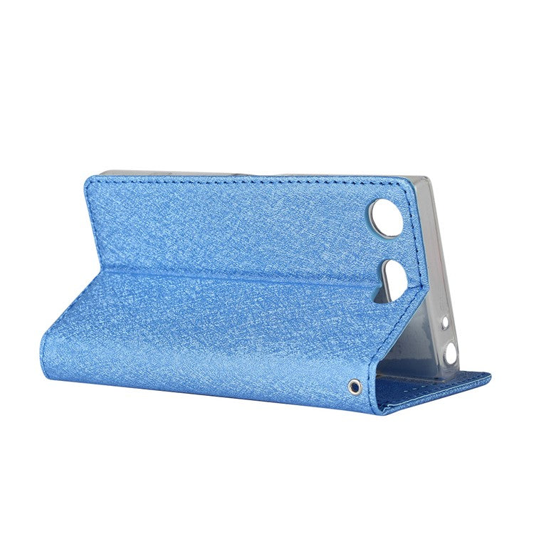 Silk Texture Wallet Stand Mobile Phone Leather Case Cover for Sony Xperia XZ1 Compact - Blue
