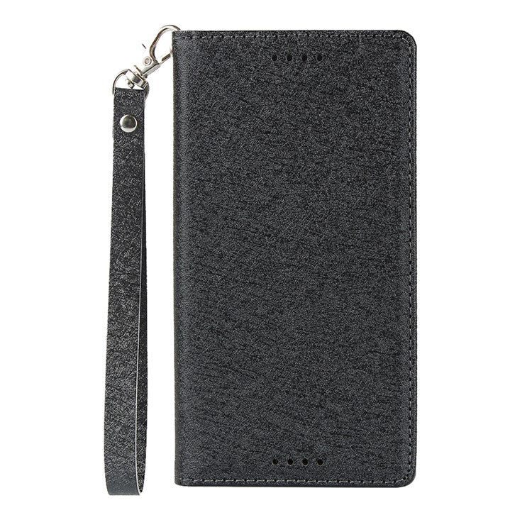 Silk Texture Wallet Stand Mobile Phone Leather Case Cover for Sony Xperia XZ1 Compact - Black