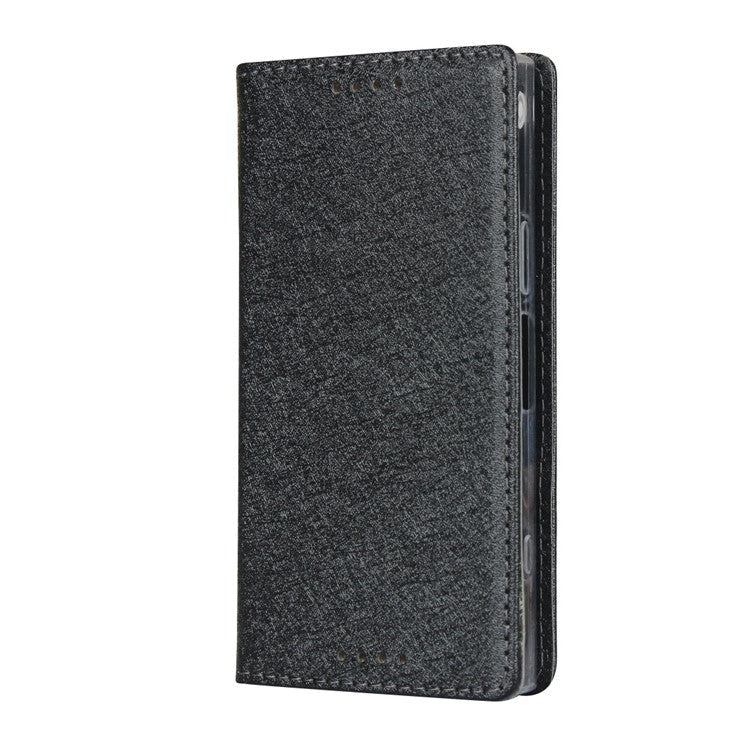 Silk Texture Wallet Stand Mobile Phone Leather Case Cover for Sony Xperia XZ1 Compact - Black