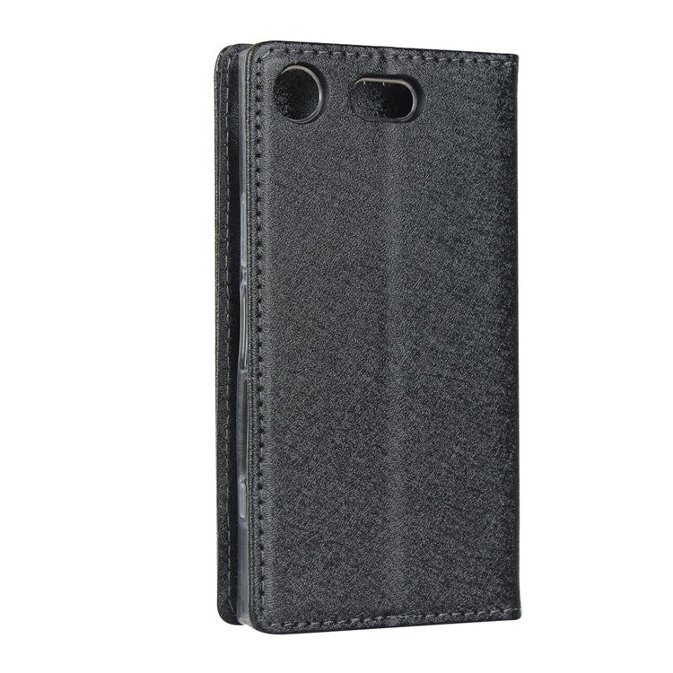 Silk Texture Wallet Stand Mobile Phone Leather Case Cover for Sony Xperia XZ1 Compact - Black
