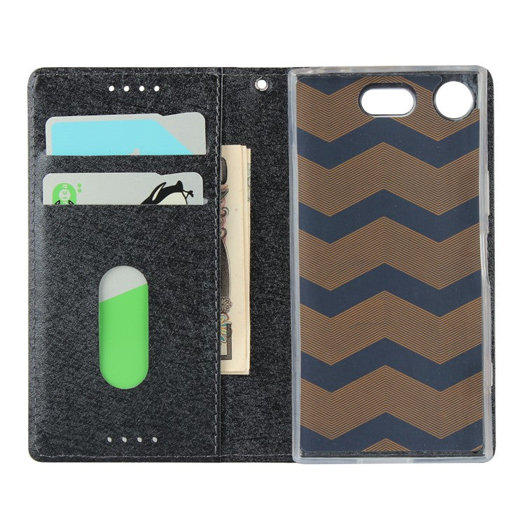Silk Texture Wallet Stand Mobile Phone Leather Case Cover for Sony Xperia XZ1 Compact - Black