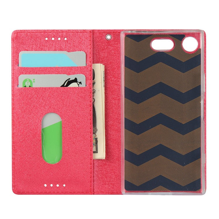 Silk Texture Wallet Stand Mobile Phone Leather Case Cover for Sony Xperia XZ1 Compact - Red