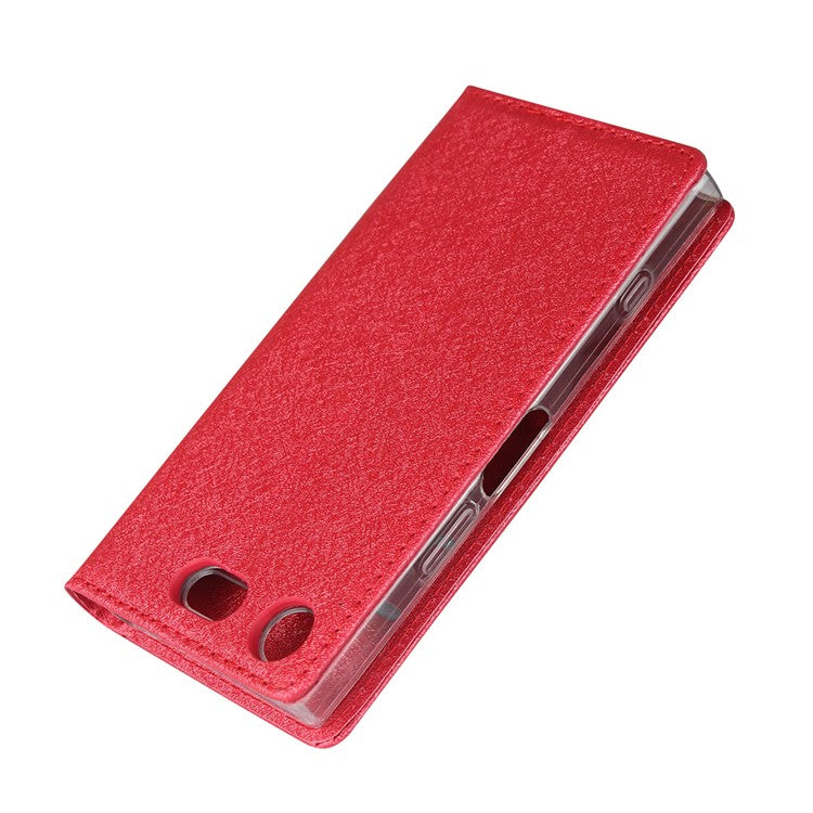 Silk Texture Wallet Stand Mobile Phone Leather Case Cover for Sony Xperia XZ1 Compact - Red