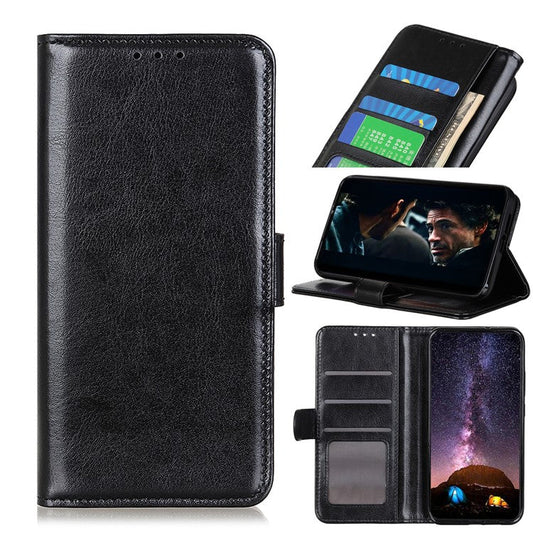 Crazy Horse Leather Mobile Phone Case for Sony Xperia 10 II, Wallet Flip Fold Protective Cover with Stand - Black
