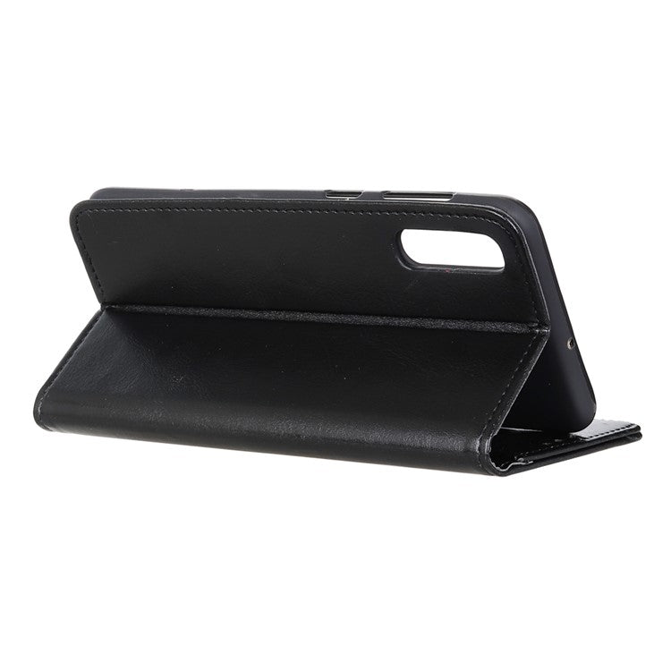 Crazy Horse Leather Mobile Phone Case for Sony Xperia 10 II, Wallet Flip Fold Protective Cover with Stand - Black