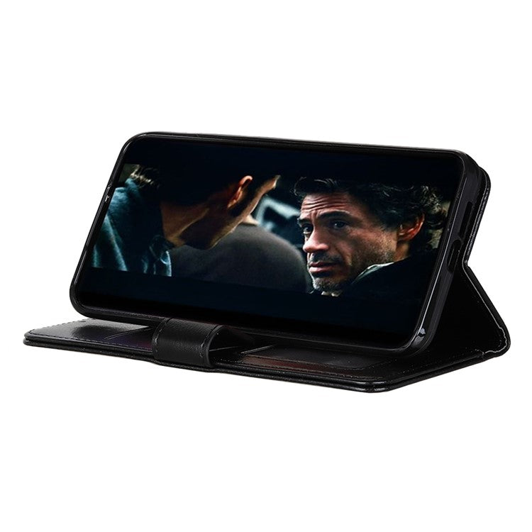 Crazy Horse Leather Mobile Phone Case for Sony Xperia 10 II, Wallet Flip Fold Protective Cover with Stand - Black