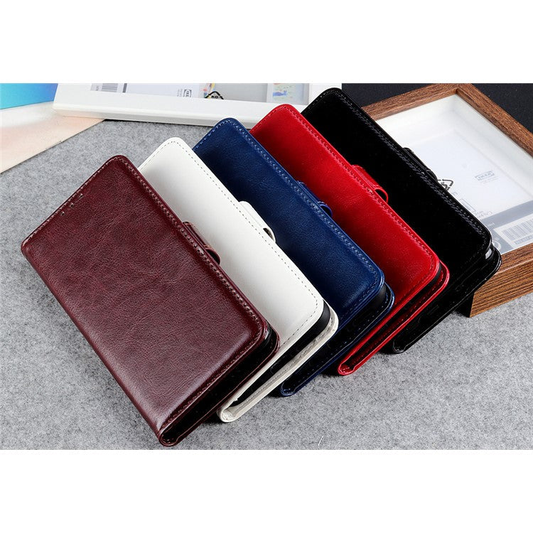 Crazy Horse Leather Mobile Phone Case for Sony Xperia 10 II, Wallet Flip Fold Protective Cover with Stand - Black