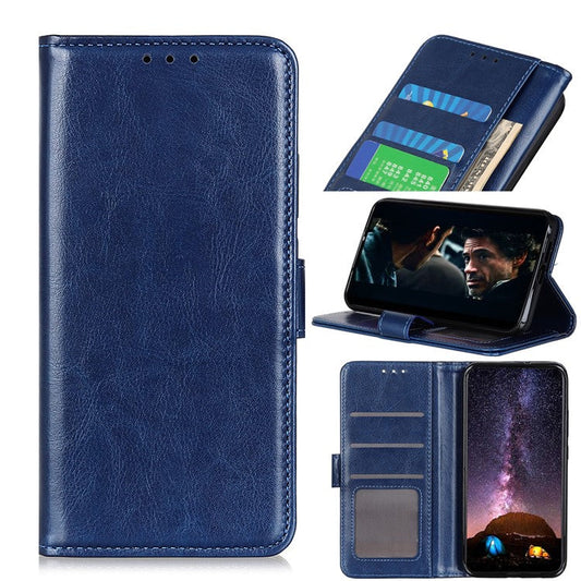 Crazy Horse Leather Mobile Phone Case for Sony Xperia 10 II, Wallet Flip Fold Protective Cover with Stand - Blue