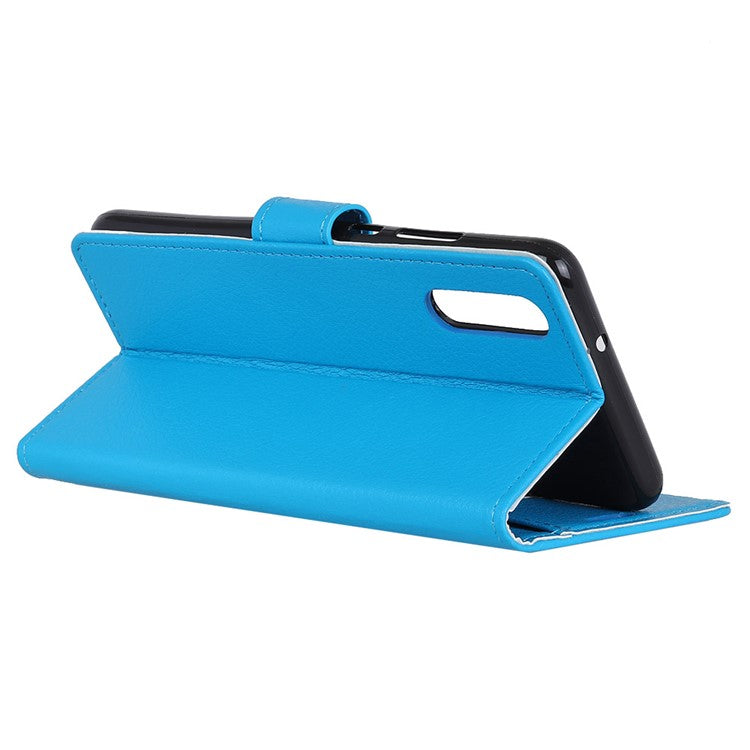 For Sony Xperia 10 II Phone Wallet Case Litchi Texture Leather Shockproof Phone Protector with Card Slots - Blue