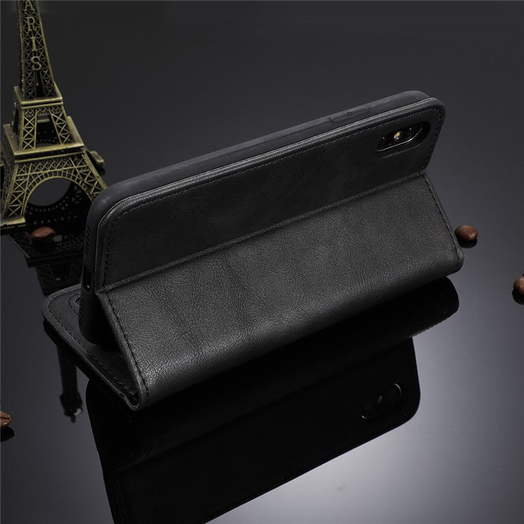 Magnetic Snap Vintage Style Leather Shell Wallet Stand Case for Sony Xperia 10 II - Black
