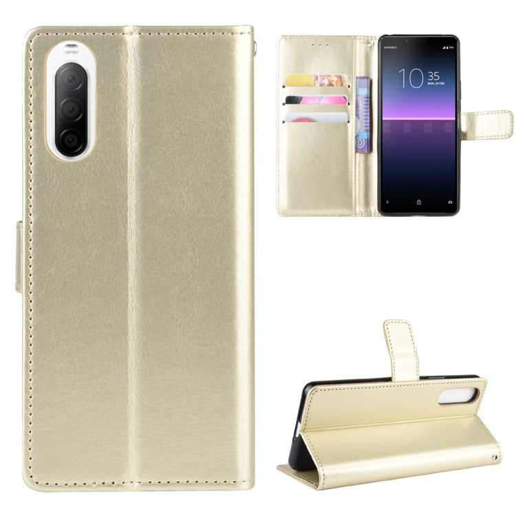 Crazy Horse Flip Leather Protective Cover with Wallet for Sony Xperia 10 II - Gold