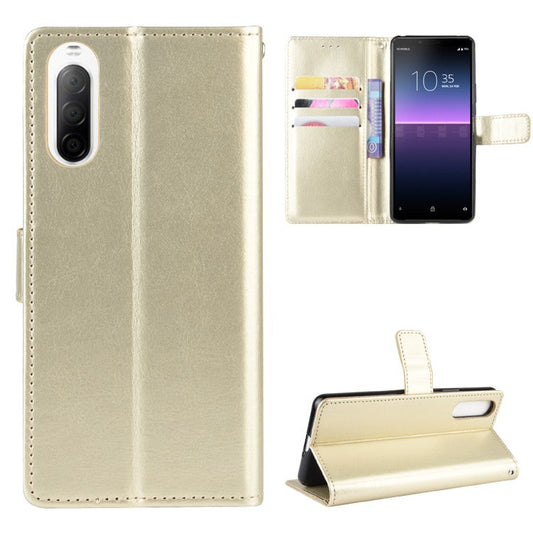 Crazy Horse Flip Leather Protective Cover with Wallet for Sony Xperia 10 II - Gold