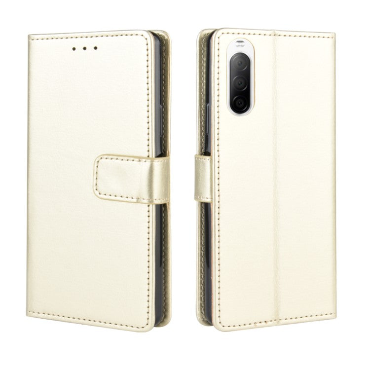 Crazy Horse Flip Leather Protective Cover with Wallet for Sony Xperia 10 II - Gold