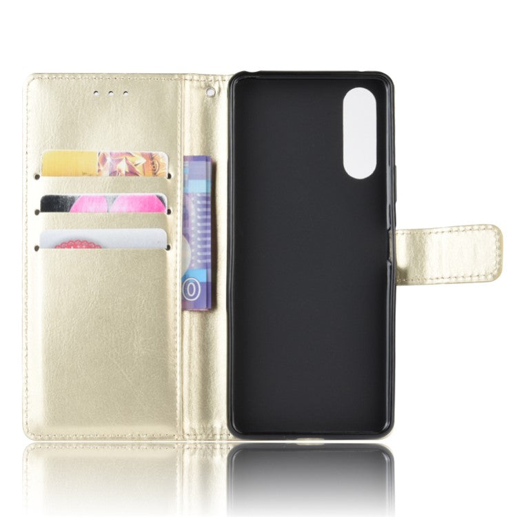 Crazy Horse Flip Leather Protective Cover with Wallet for Sony Xperia 10 II - Gold