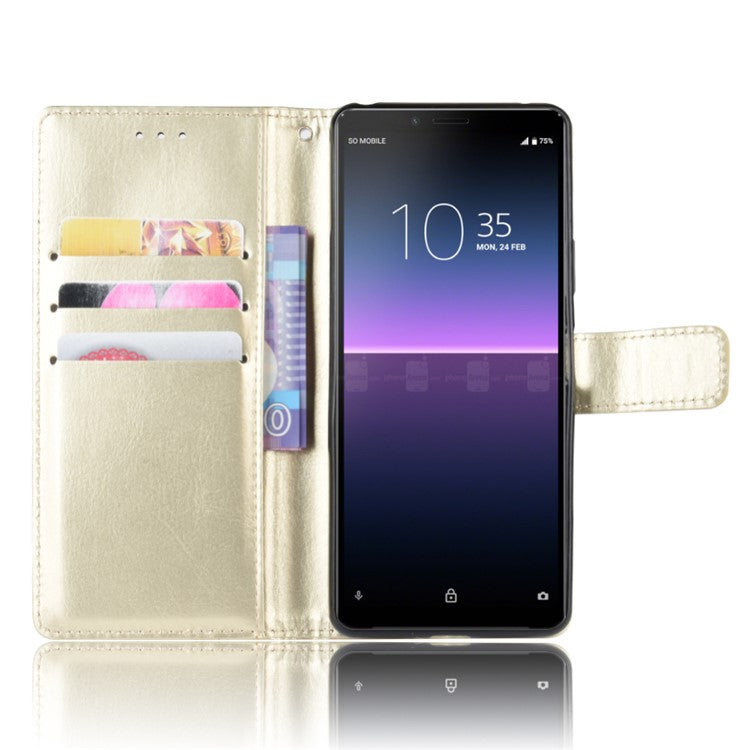Crazy Horse Flip Leather Protective Cover with Wallet for Sony Xperia 10 II - Gold