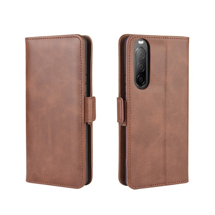 Double Clasp Flip Leather Wallet Stand Phone Shell for Sony Xperia 10 II - Dark Brown