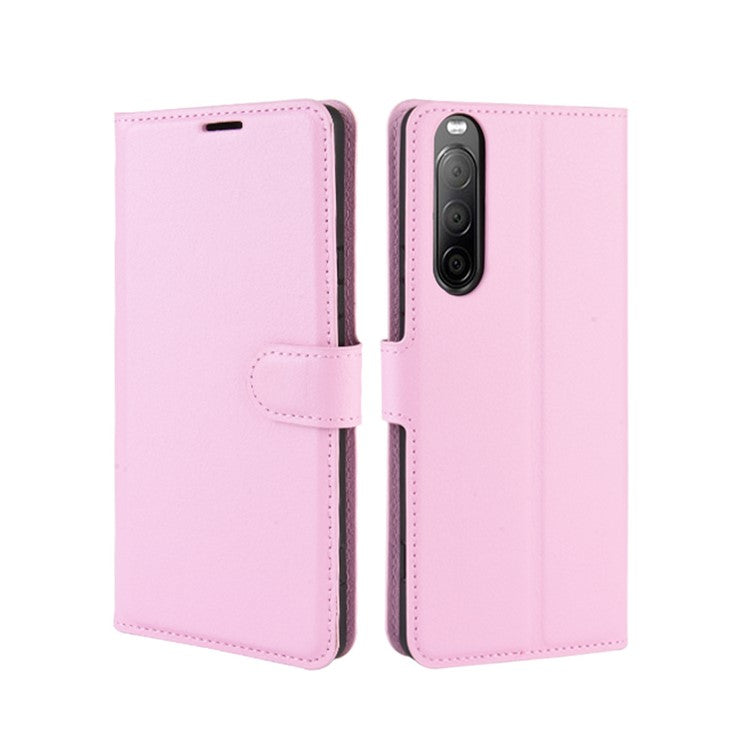 Litchi Skin Magnetic Leather Stand Case for Sony Xperia 10 II Wallet Card Holder Design Phone Case - Pink