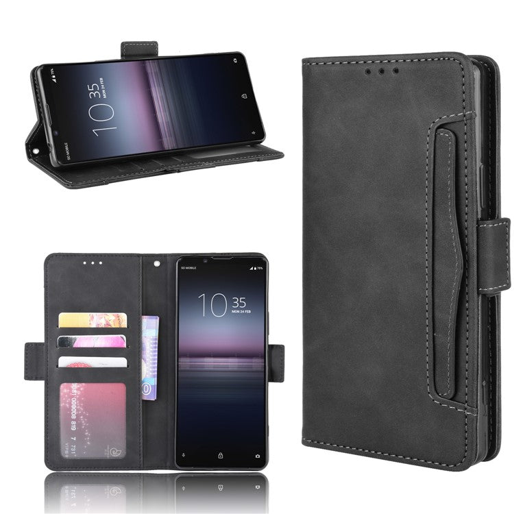 Leather Shell with Multiple Card Slots for Sony Xperia 1 II - Black