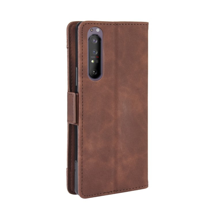 Leather Shell with Multiple Card Slots for Sony Xperia 1 II - Brown