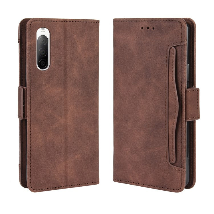 Leather Stand Case with Card Slots for Sony Xperia 10 II - Brown