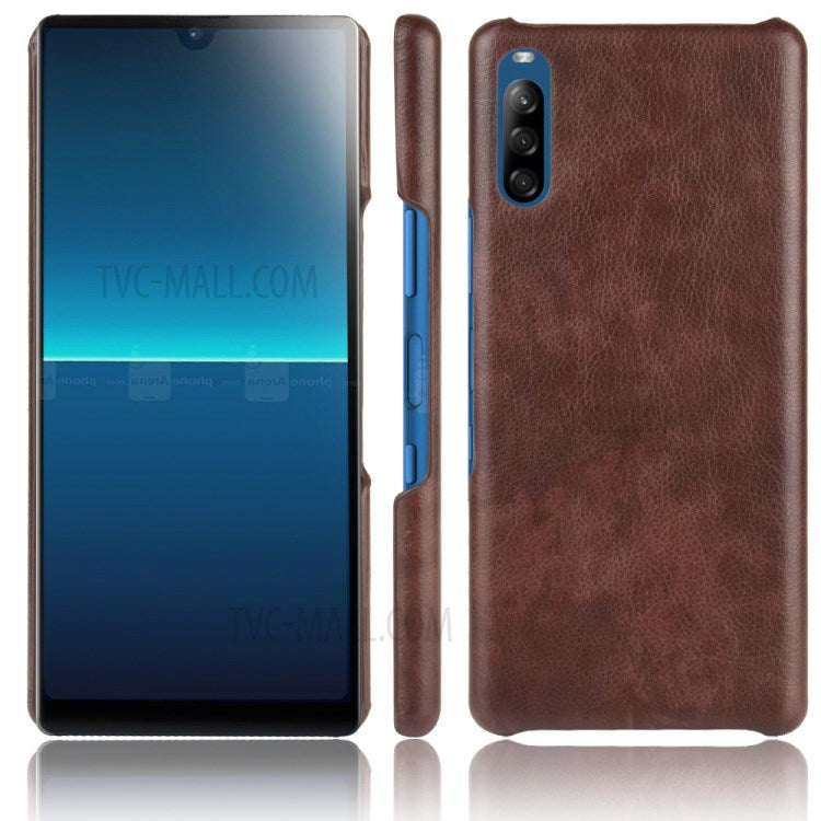 Litchi Skin Leather Coated Hard PC Case for Sony Xperia L4 - Brown