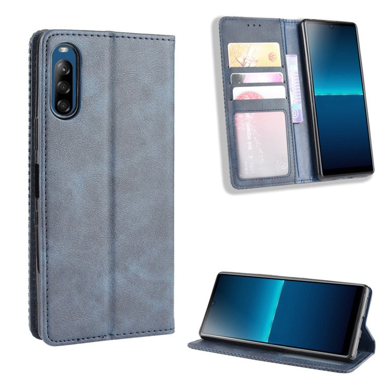 Auto-absorbed Retro PU Leather Wallet Cell Phone Cover for Sony Xperia L4 - Blue