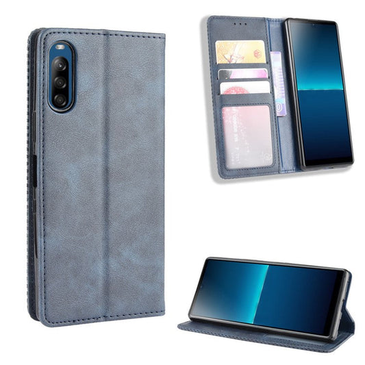 Auto-absorbed Retro PU Leather Wallet Cell Phone Cover for Sony Xperia L4 - Blue