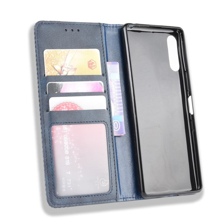 Auto-absorbed Retro PU Leather Wallet Cell Phone Cover for Sony Xperia L4 - Blue