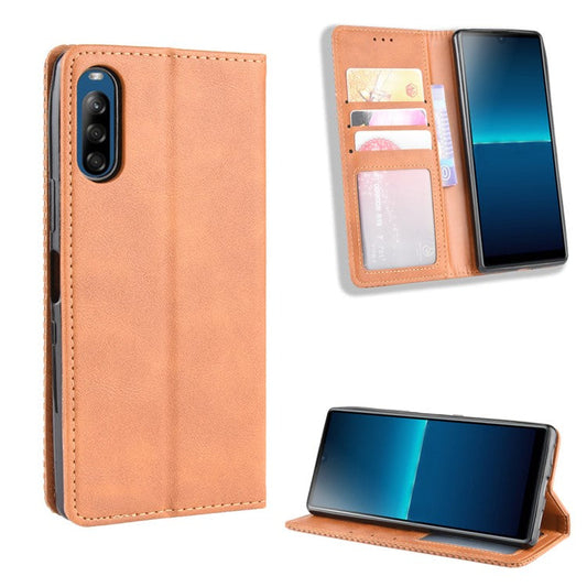 Auto-absorbed Retro PU Leather Wallet Cell Phone Cover for Sony Xperia L4 - Brown