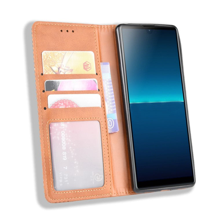 Auto-absorbed Retro PU Leather Wallet Cell Phone Cover for Sony Xperia L4 - Brown