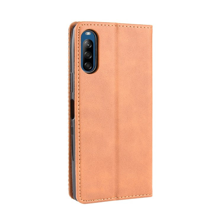 Auto-absorbed Retro PU Leather Wallet Cell Phone Cover for Sony Xperia L4 - Brown