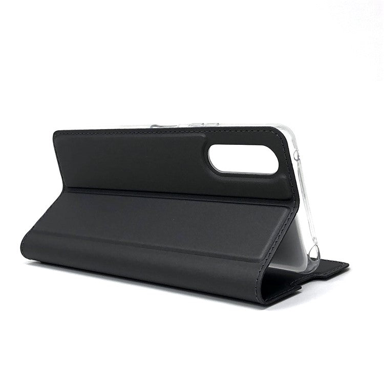 Magnetic Adsorption Stand Leather Card Holder Case for Sony Xperia 10 II - Black